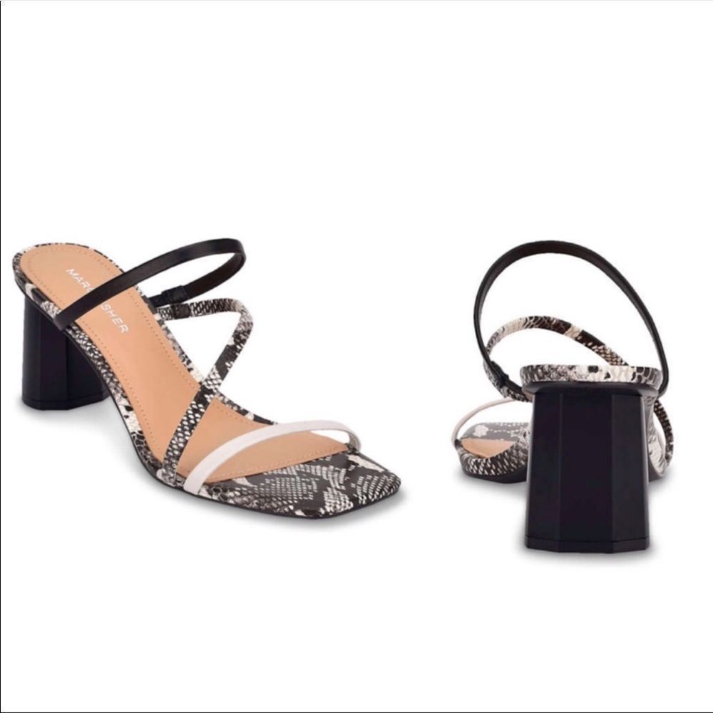 Marc Fisher Snakeskin Leather Aliana Sandals Block Heel Open Toe Size 7 M